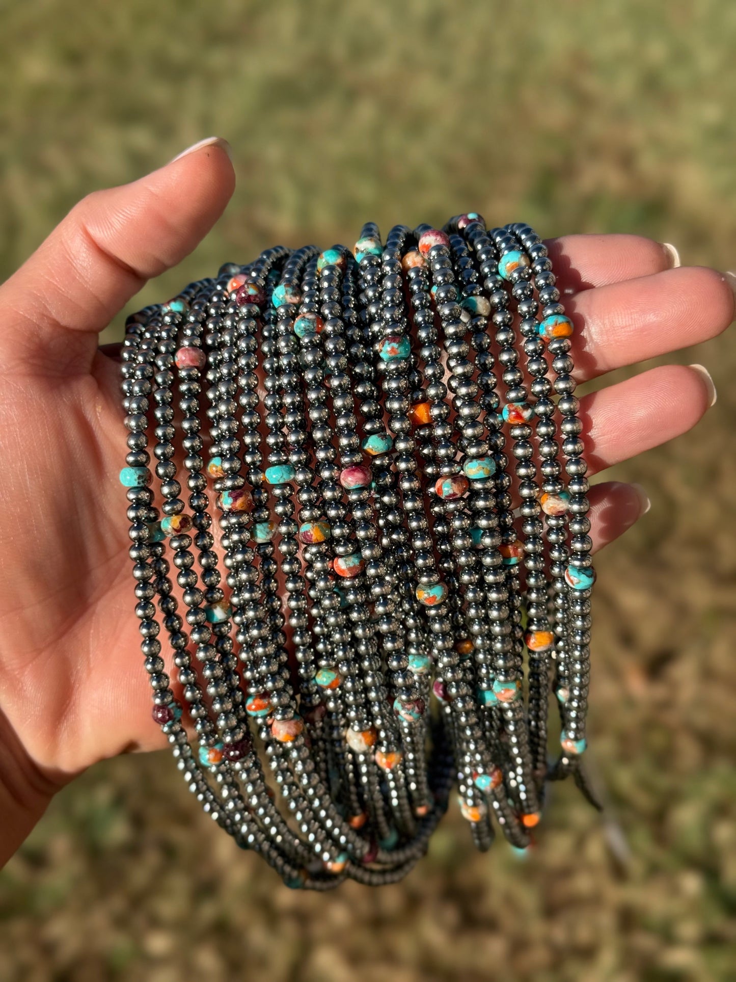 Mohave & Sterling Silver Beaded Necklace – 4 mm Sterling + 6 mm Mohave