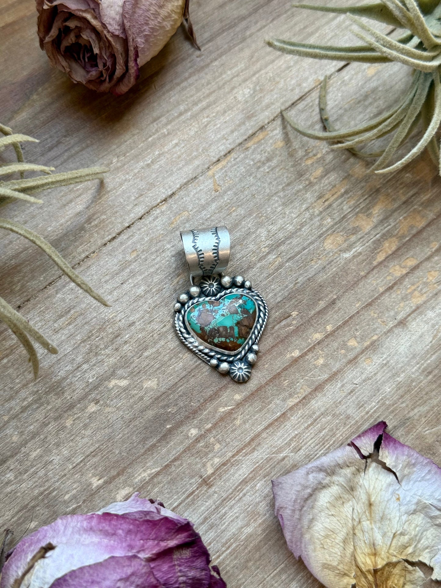 Sterling Silver Pilot Mountain Turquoise Heart Pendant – Handmade by Artist Shay Pfeiffer