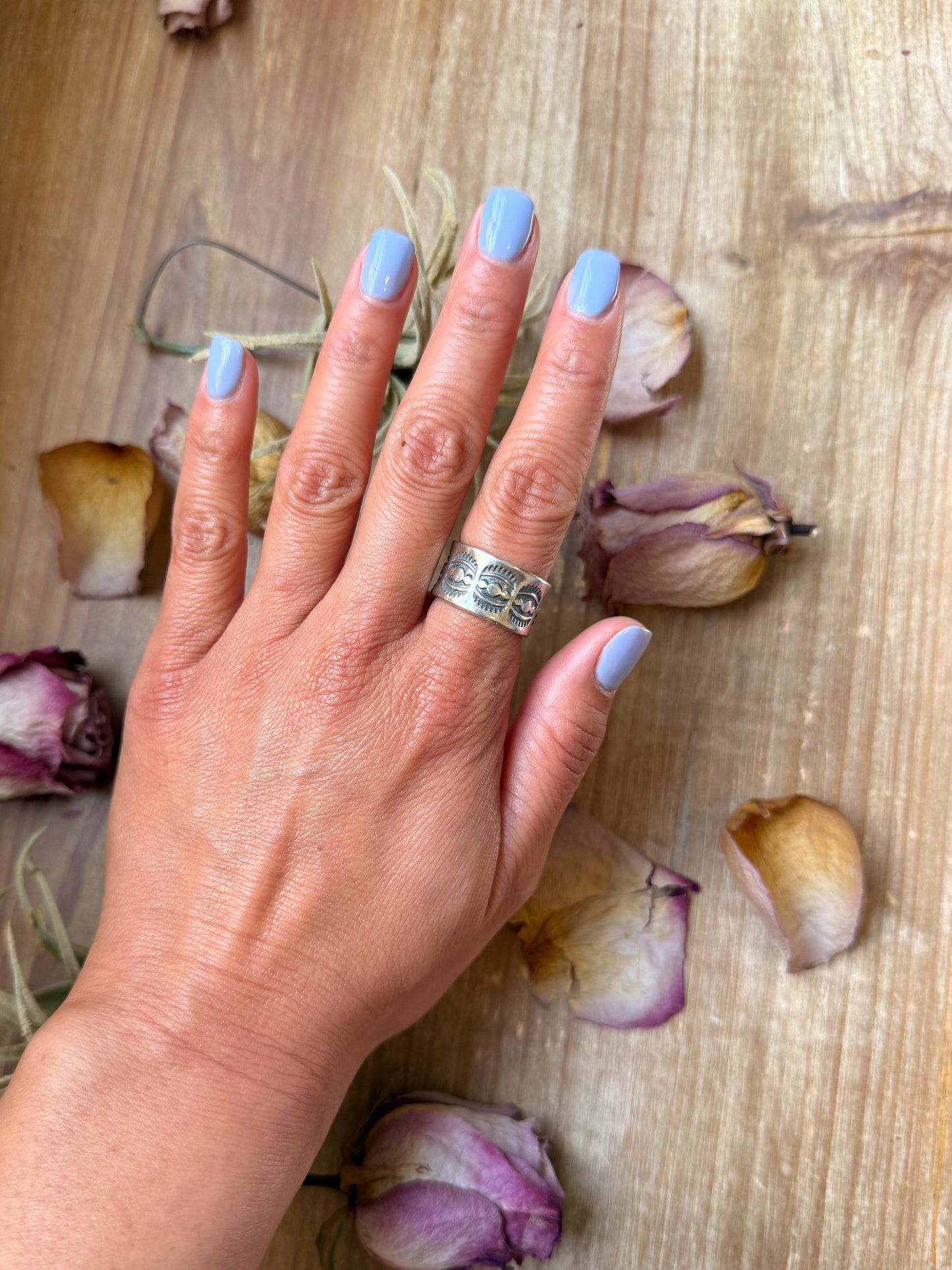 Sterling Silver Hand-Milled Wide Band Sun Ray Stamped Ring – Size 8.5 – Handmade by Artist Jason Ogg