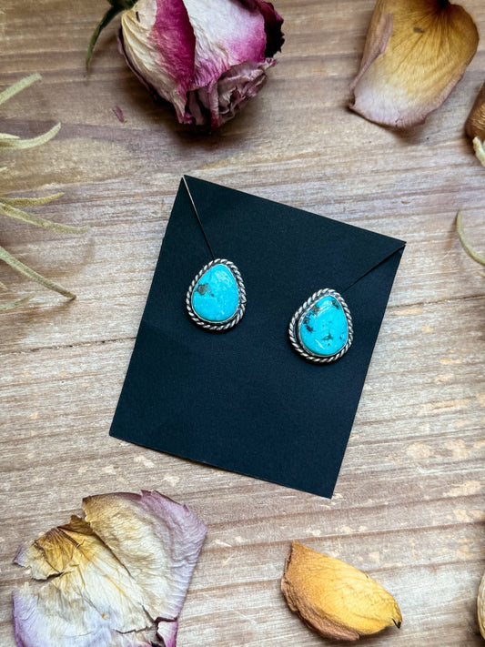 Sterling Silver Whitewater Turquoise Stud Earrings, Artist Jason Ogg