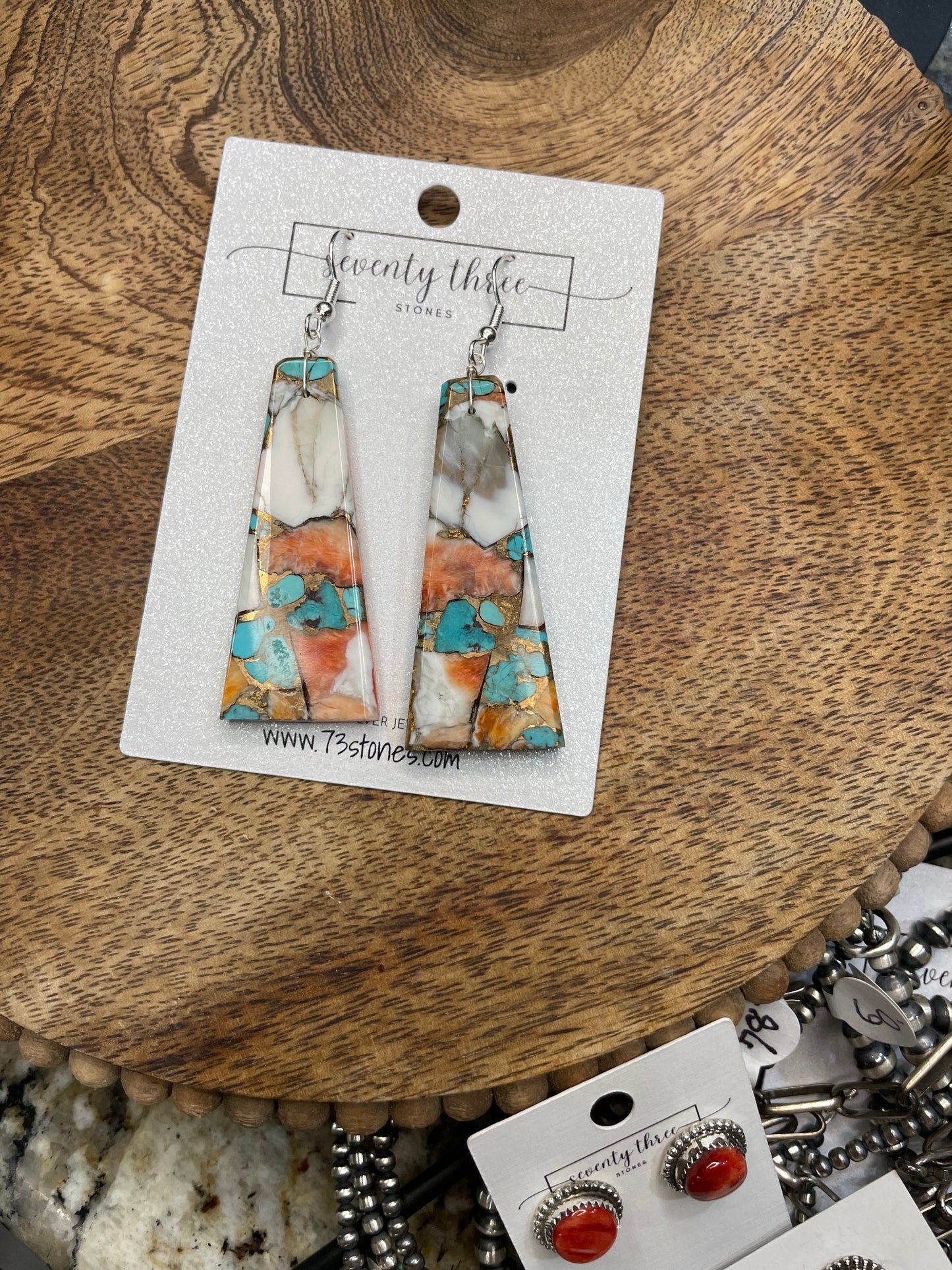 Turquoise and White Buffalo Slab Earrings 3"