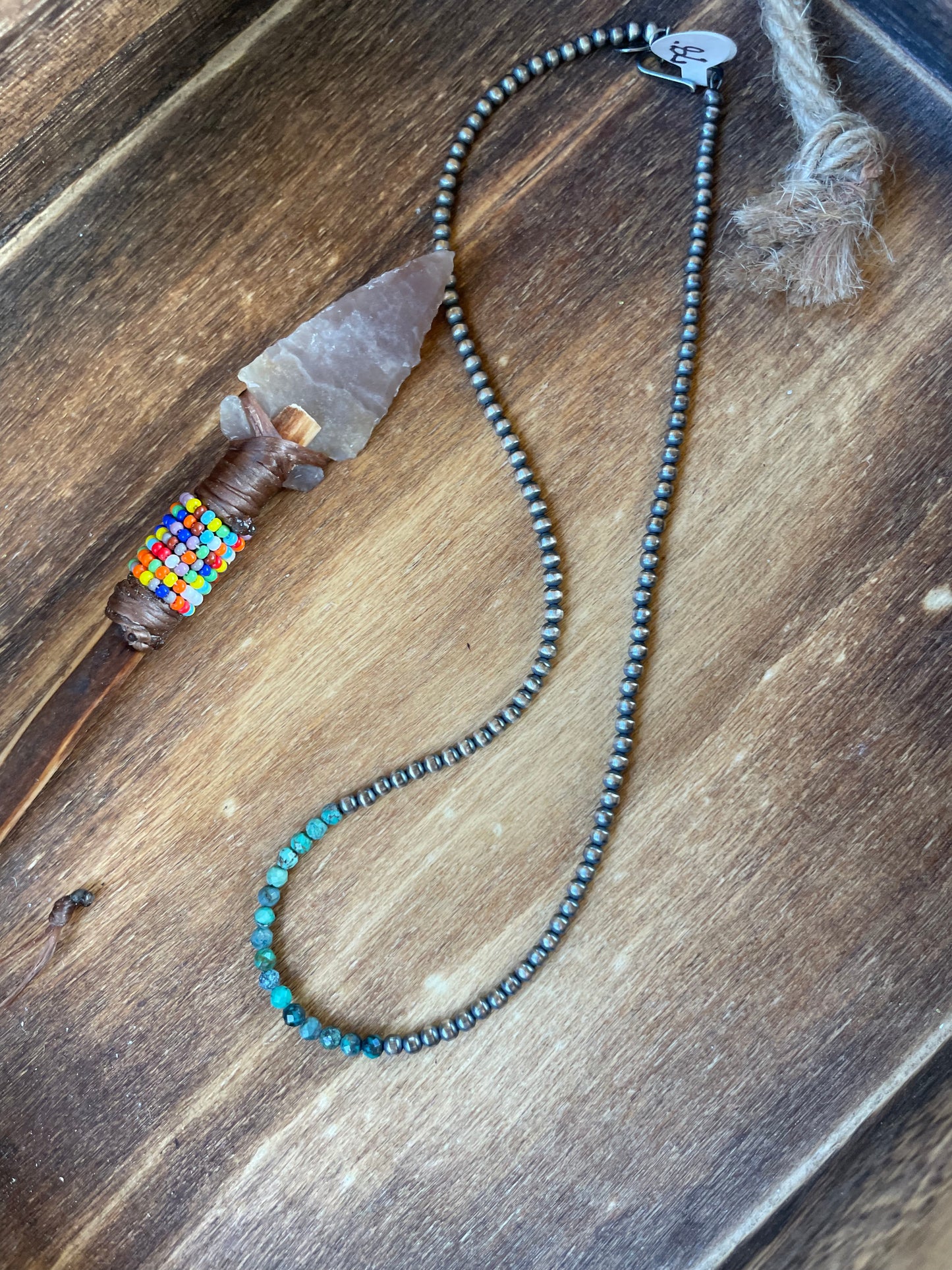 3mm Navajo pearl Necklace with Crystal cut Turquoise