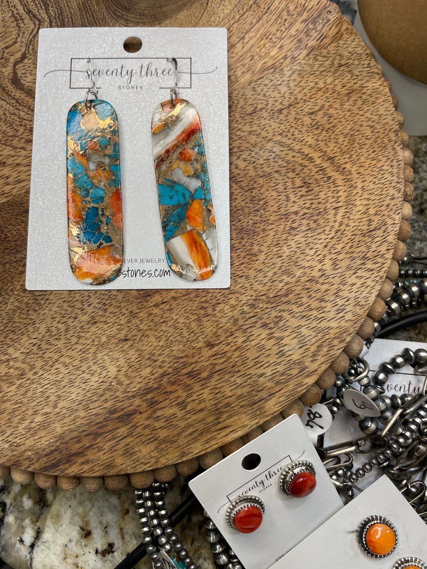 Turquoise and Spiny Slab Earrings 3"