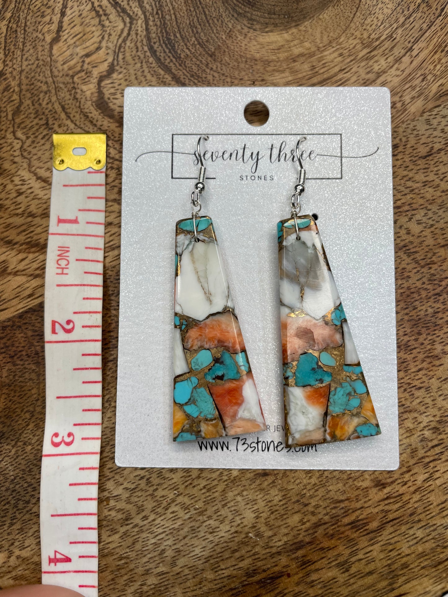 Turquoise and White Buffalo Slab Earrings 3"