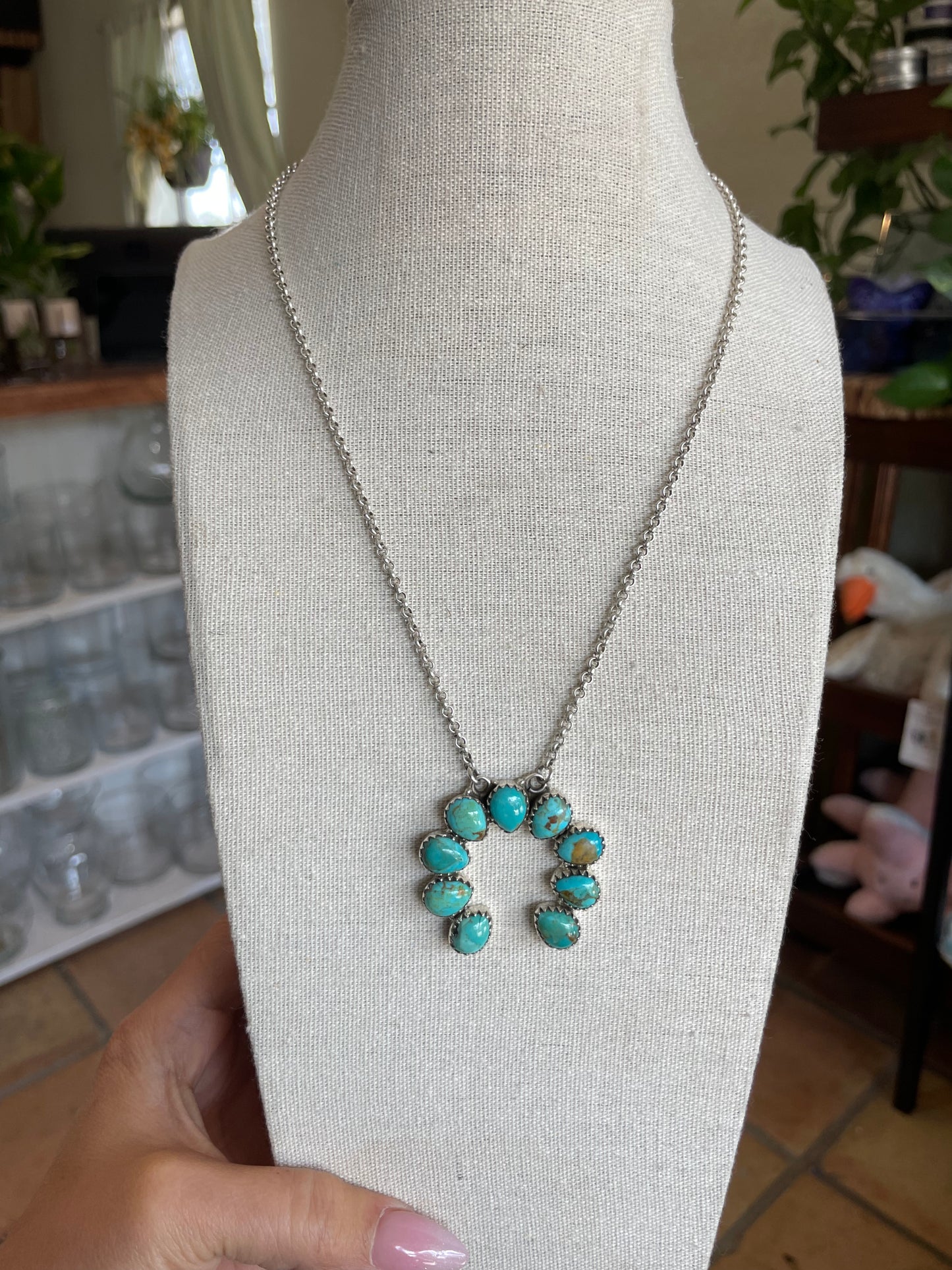 18” Turquoise naja on silver chain