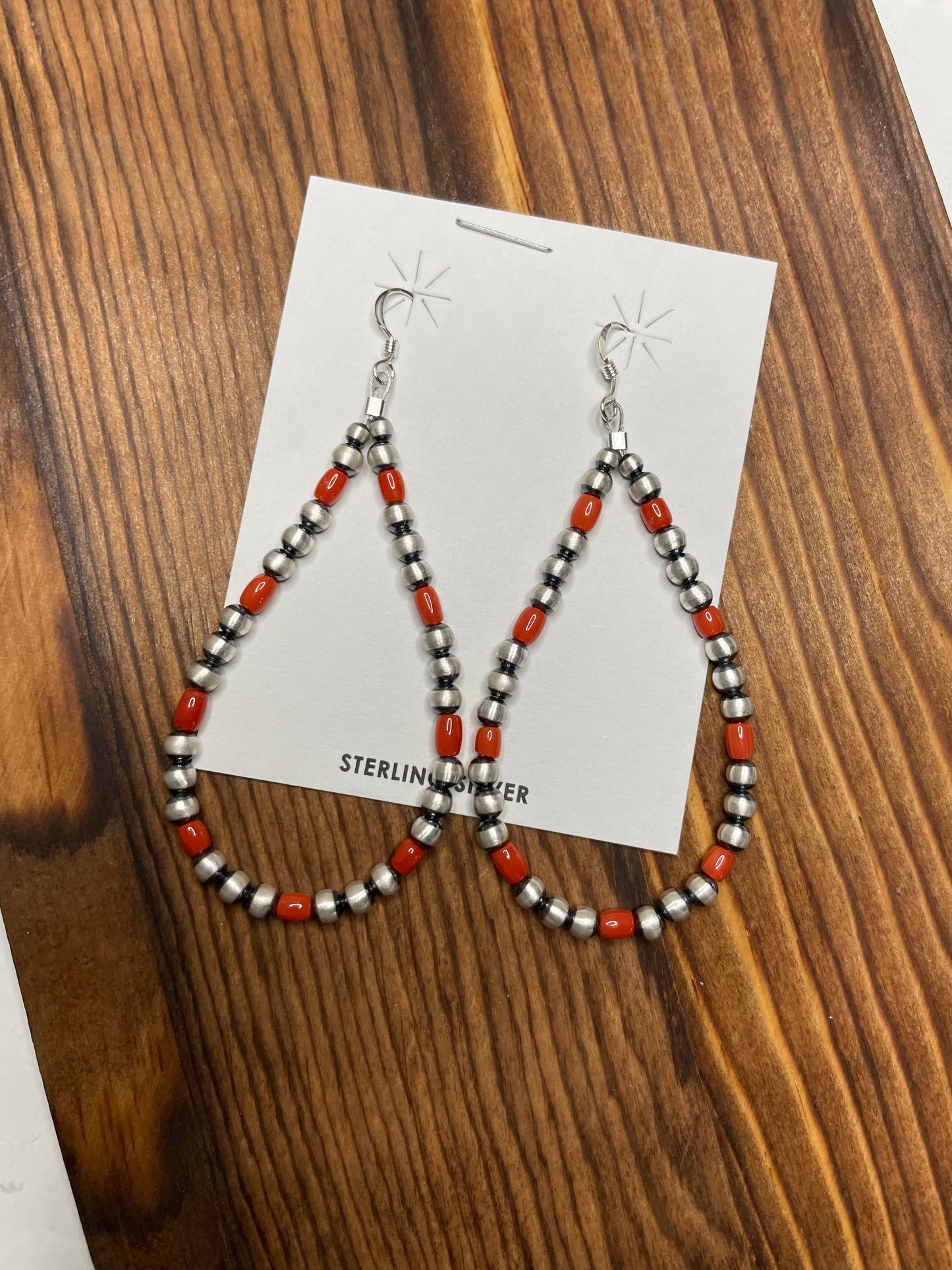 3” 4mm Navajo Pearl tear drop red Coral