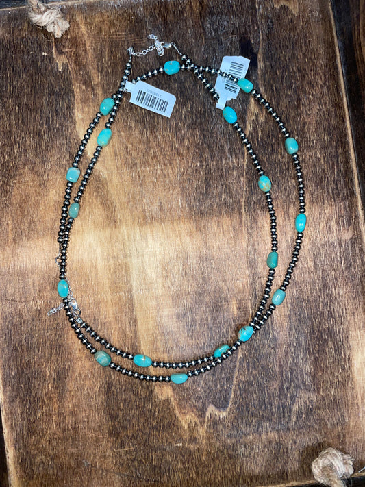 4mm 19” Turquoise with Navajo Pearls