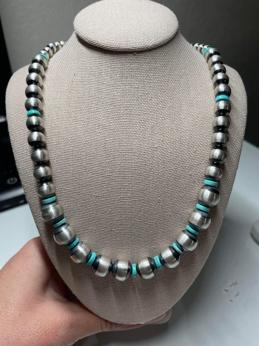 The Talla Turquoise with 6mm 8mm 10mm Navajo Pearls Necklace