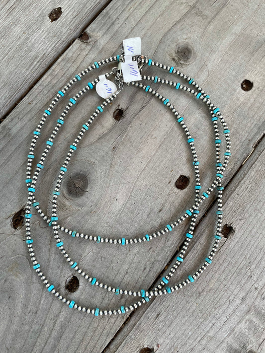 3MM Navajo Pearl Necklace with Turquoise