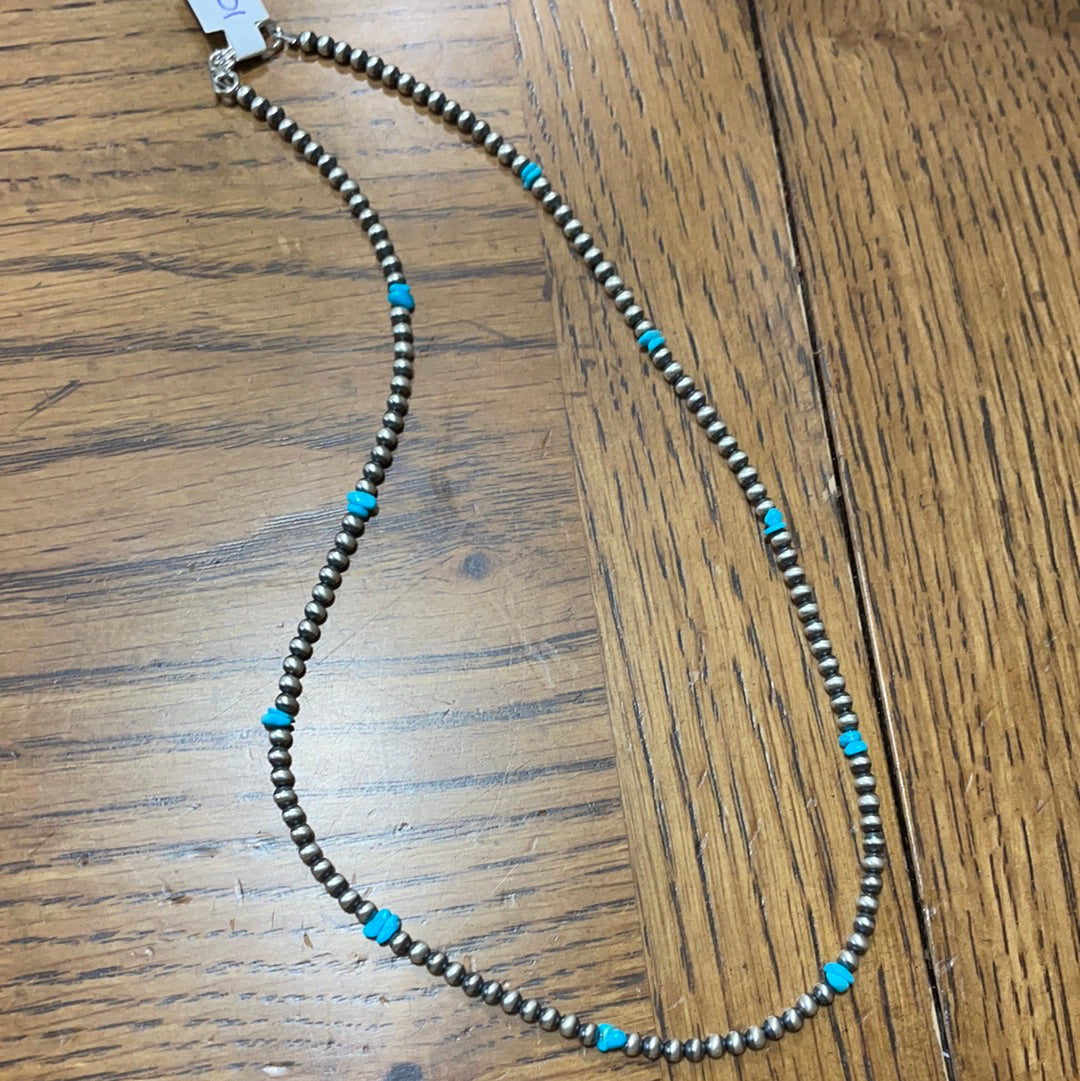 3MM Navajo Pearl Necklace with Turquoise