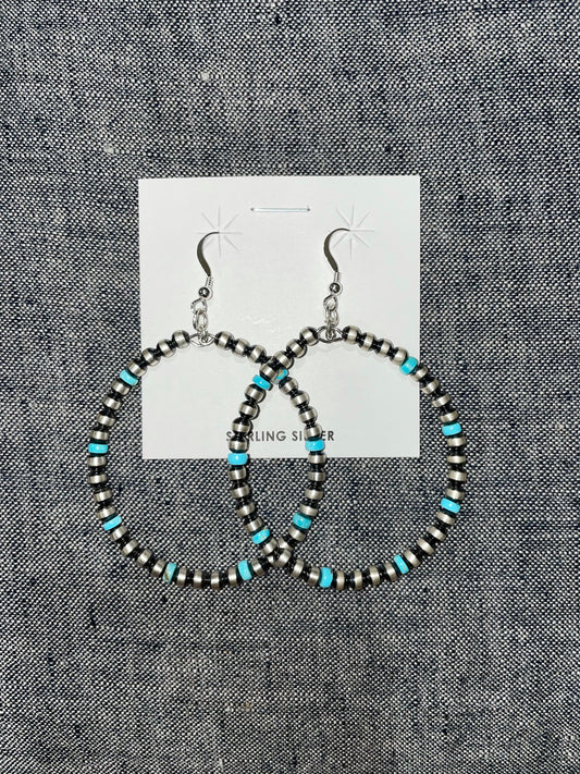 4MM Round Navajo Earrings with Turquoise 2.75"
