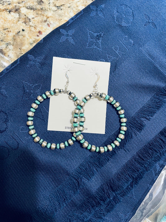 6MM Round Navajo Earrings with Turquoise 3"