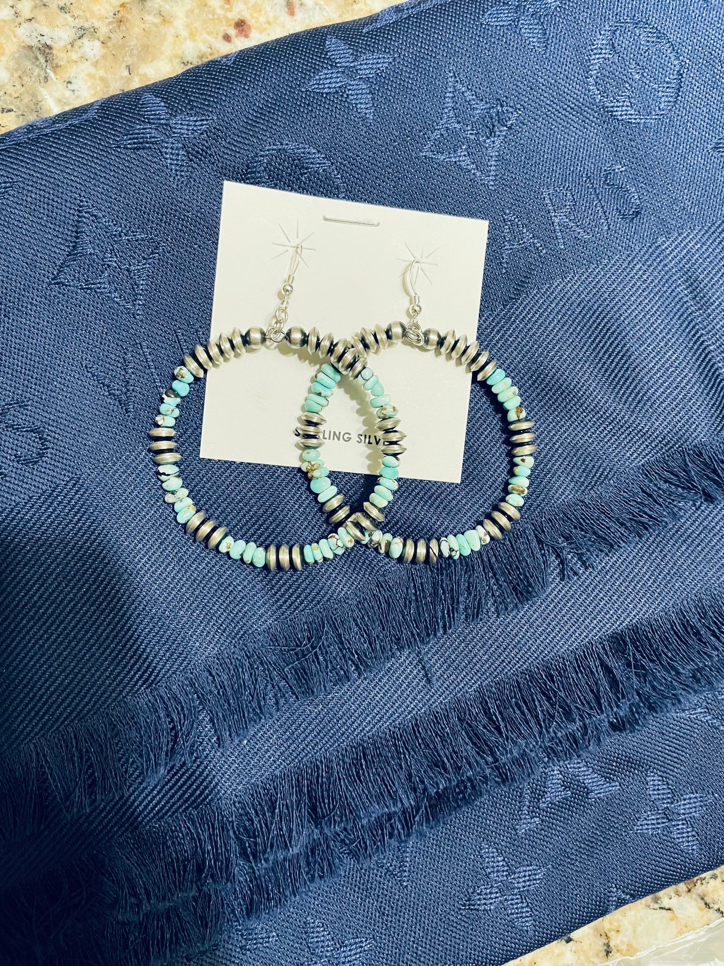5MM Saucer Bead Round Navajo Earrings with Turquoise 2.75"