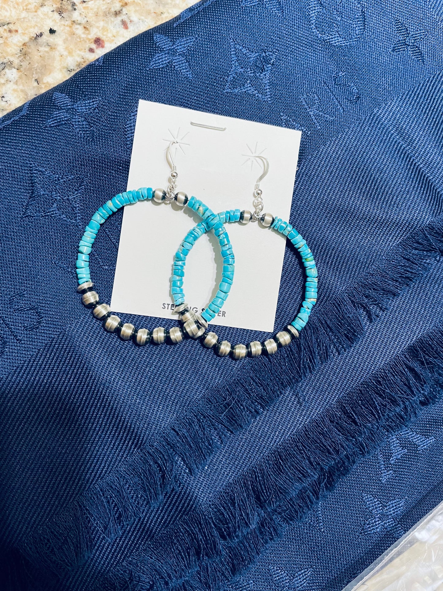 5MM Round Navajo Earrings with Turquoise 2.75"