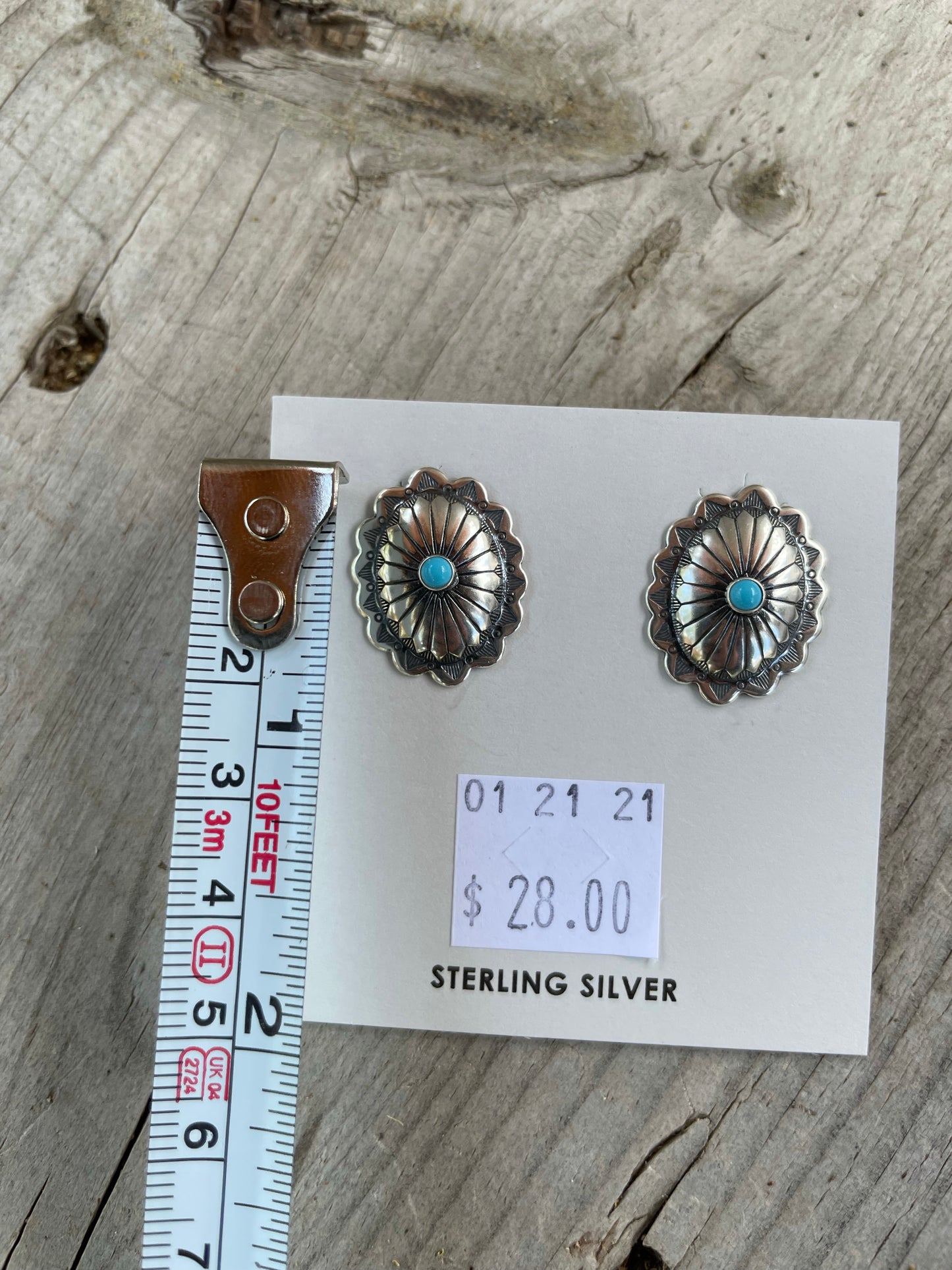 The Rustic Concho with Turquoise Medium Stud Earrings