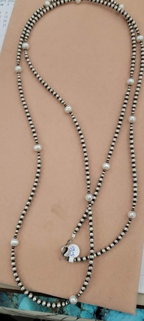 60” multi bead Navajo Pearl necklace with Pearls
