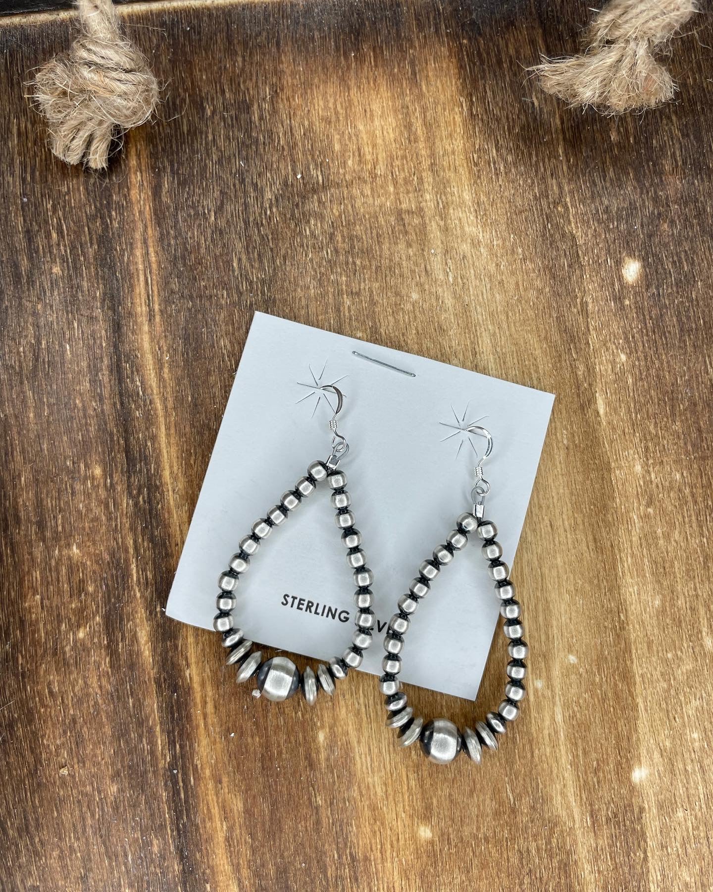 2.5” 4mm teardrop Navajo Pearl earrings