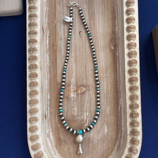 Navajo Pearl Necklace with Turquoise and Squash Blossom