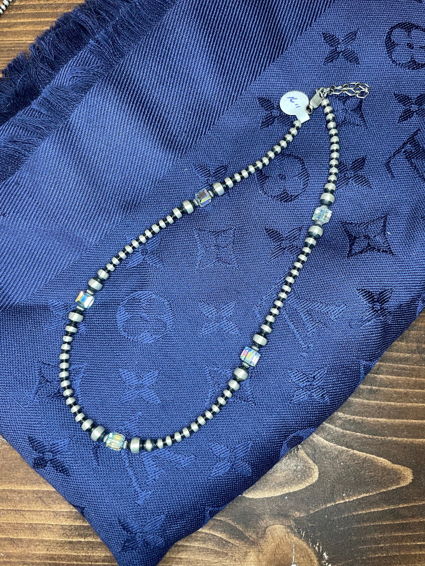 16" Graduated navajo pearls with Swarovski  Crystals